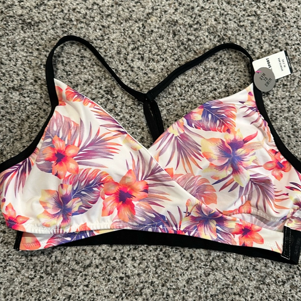 PINK sport flower sports bra gym to swim XL top NWTs